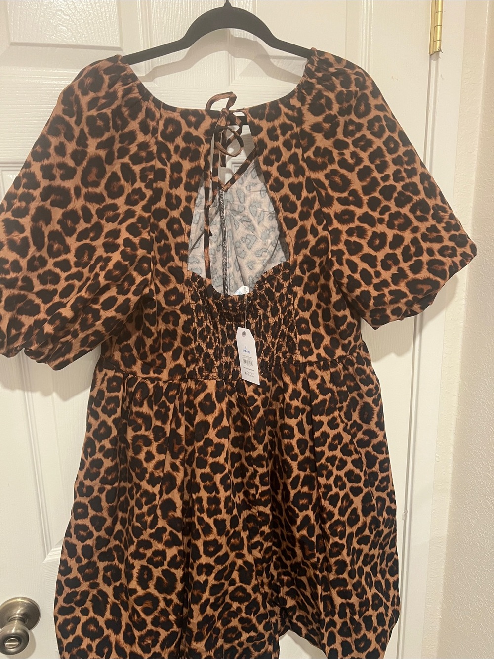 Time N True Brown & Black Leopard Print Puff Sleeve Dress - Picture 2 of 5